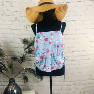 Pink Rose: Color: 🌷 Blue/Plum Floral Print Crop Top Size: (L)